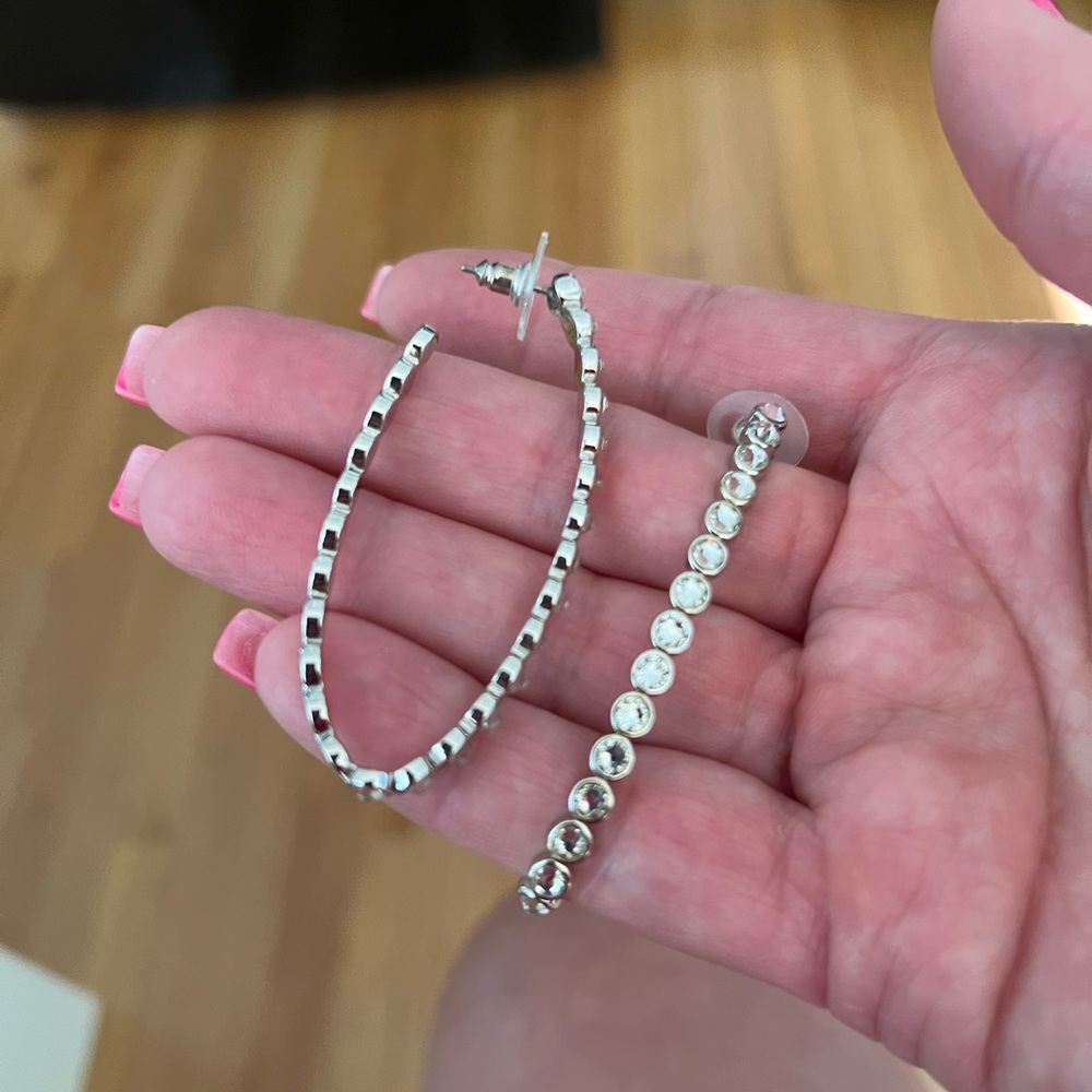 Touchstone Crystal Silver Beaded Hoop Earrings